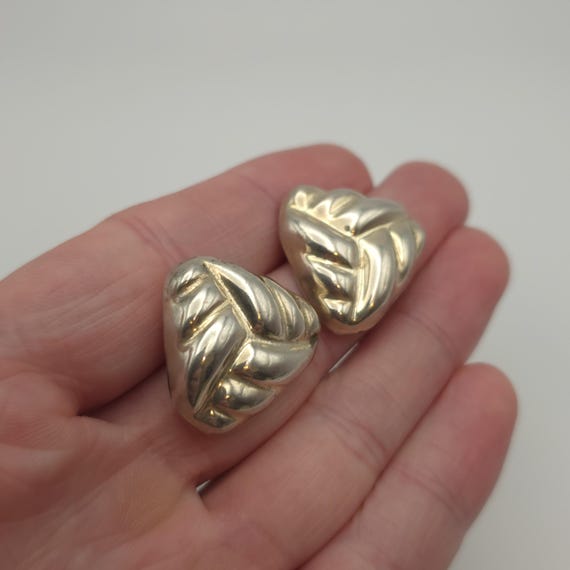 Sterling Silver Unique Pattern Heavy Triangle Ear… - image 2