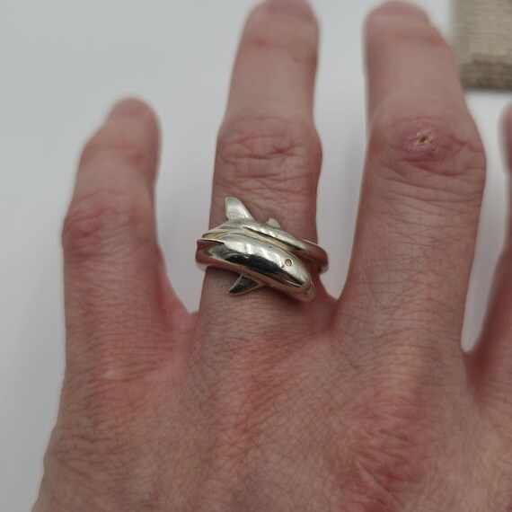 Size 7.75 Sterling Silver Solid Dolphin Animal Ri… - image 4