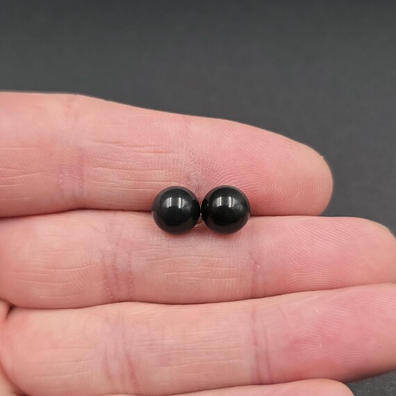 Silver Over Copper Black Stone Stud Earrings A6106 - image 1