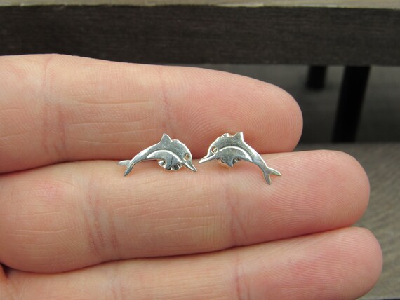 Sterling Silver Very Tiny Dolphin Stud Earrings - image 1