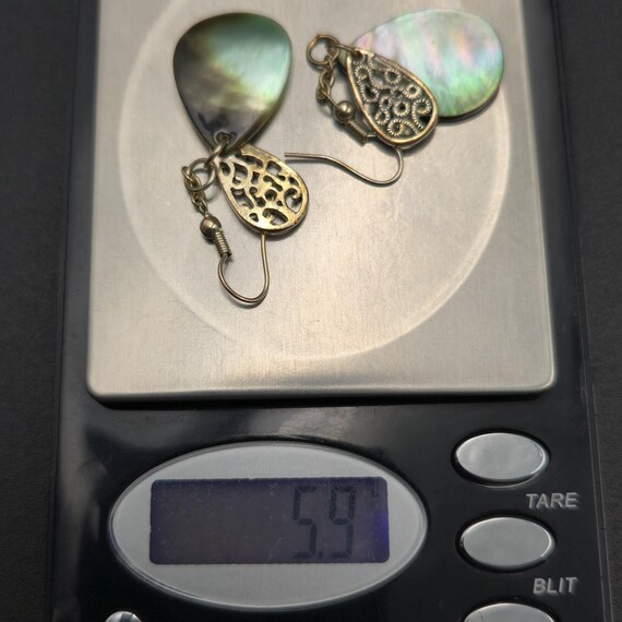 Silver Plated Shell Filigree Rustic Dangle Earrin… - image 5