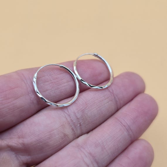 Sterling Silver Cool Pattern Small Hoop Earrings … - image 2