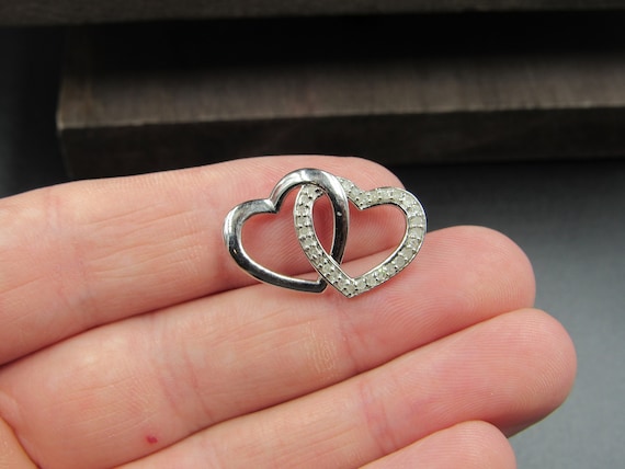 Sterling Silver Interlocking Diamond Chip Heart P… - image 1