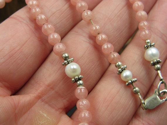 14" Sterling Silver Rose Quartz Stones And Pearls… - image 3