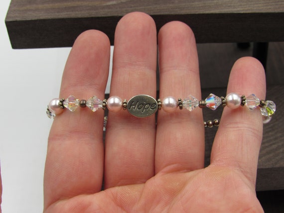7" Sterling Silver Hope Breast Cancer Bracelet Vi… - image 1