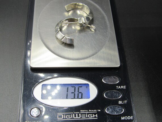 Sterling Silver Abstract Pattern Half Hoop Earrin… - image 6