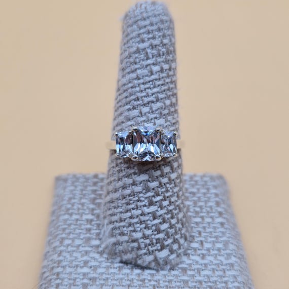Size 8 Sterling Silver Triple Rectangle Cubic Zir… - image 1