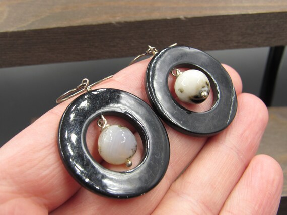 Sterling Silver Black Circle Glass & Glass Orb Ea… - image 2