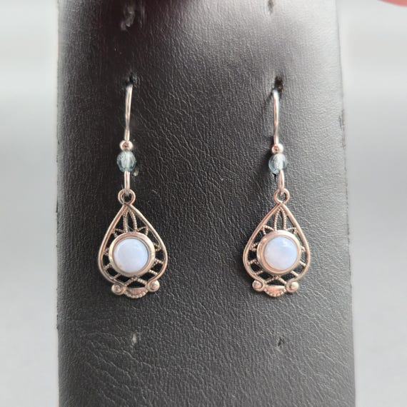 Silver Plated Chalcedony Stone Dangle Earrings A6… - image 2