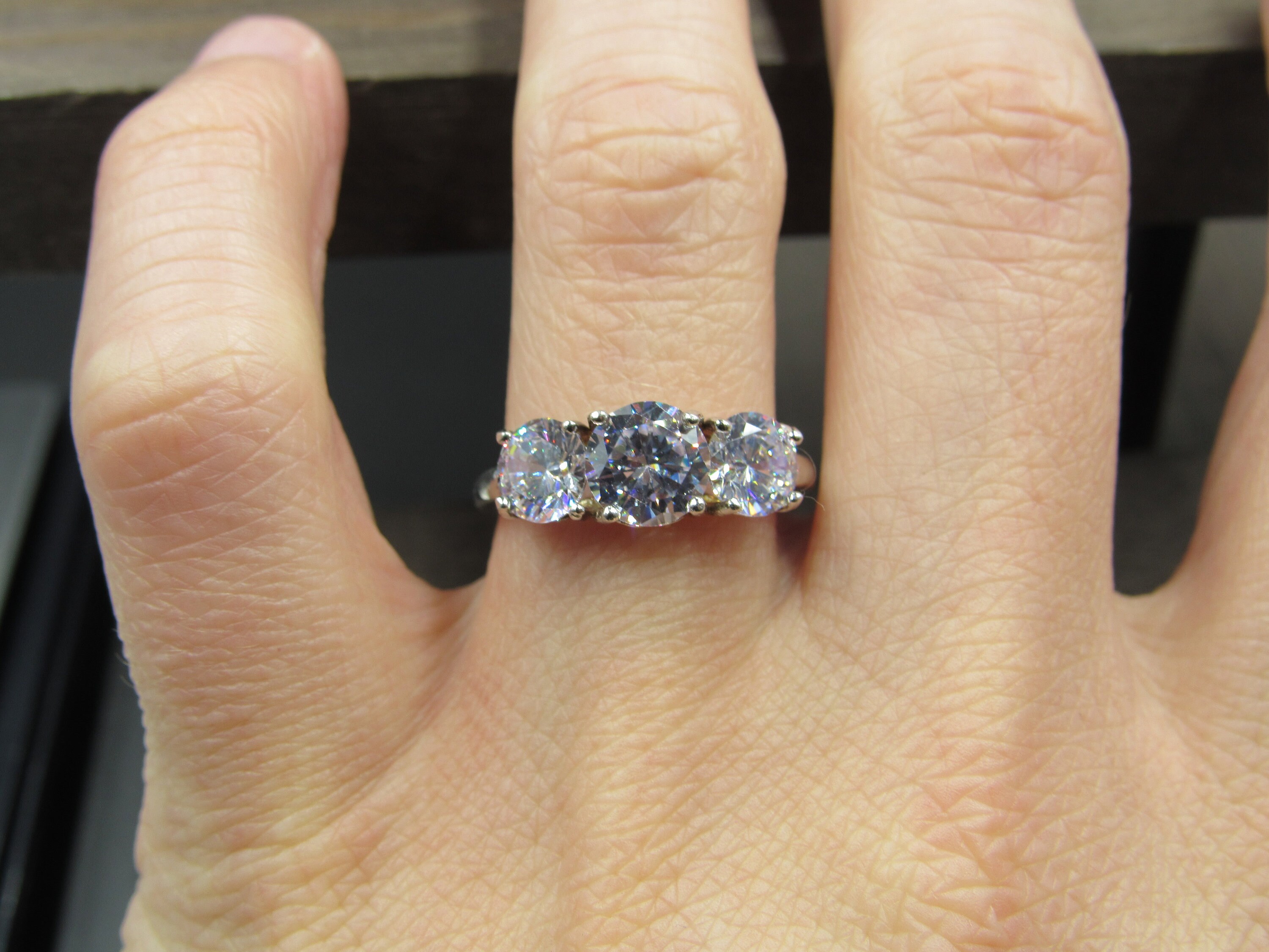 Size 8 Sterling Silver Round Cubic Zirconia Triple Gem Band