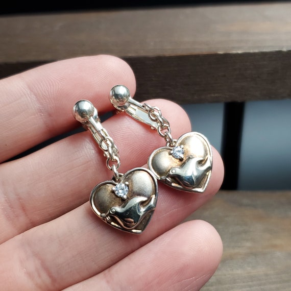 Sterling Silver Cubic Zirconia Rustic Dove Heart … - image 2