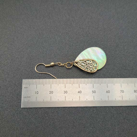 Silver Plated Shell Filigree Rustic Dangle Earrin… - image 4
