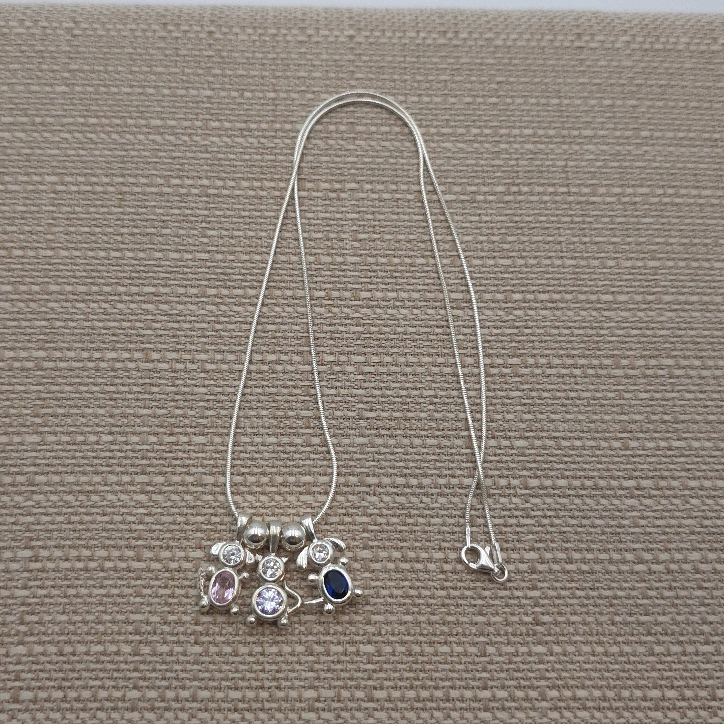 19.5 Inch Sterling Silver Cubic Zirconia Dogs and Cat Pendants