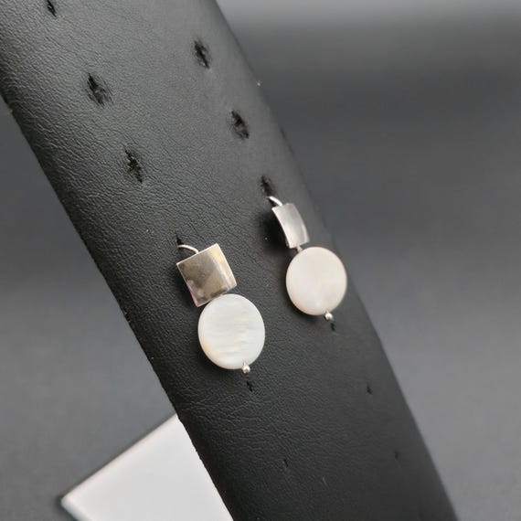 Sterling Silver White Shell Square Face Dangle Ea… - image 2