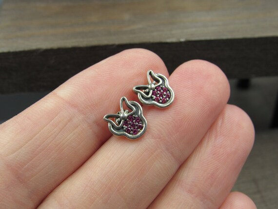 Sterling Silver Red Ruby Bow Face Stud Earrings V… - image 3