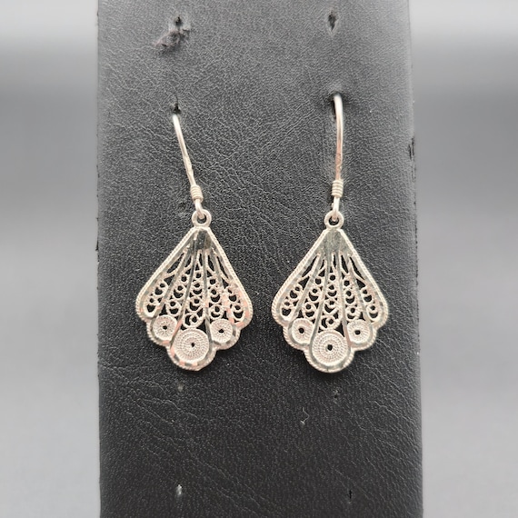 Sterling Silver Diamond Cut Pattern Unique Dangle… - image 1