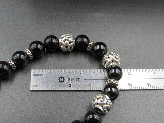 8" Sterling Silver Black Stone And Fancy Clasp Br… - image 6