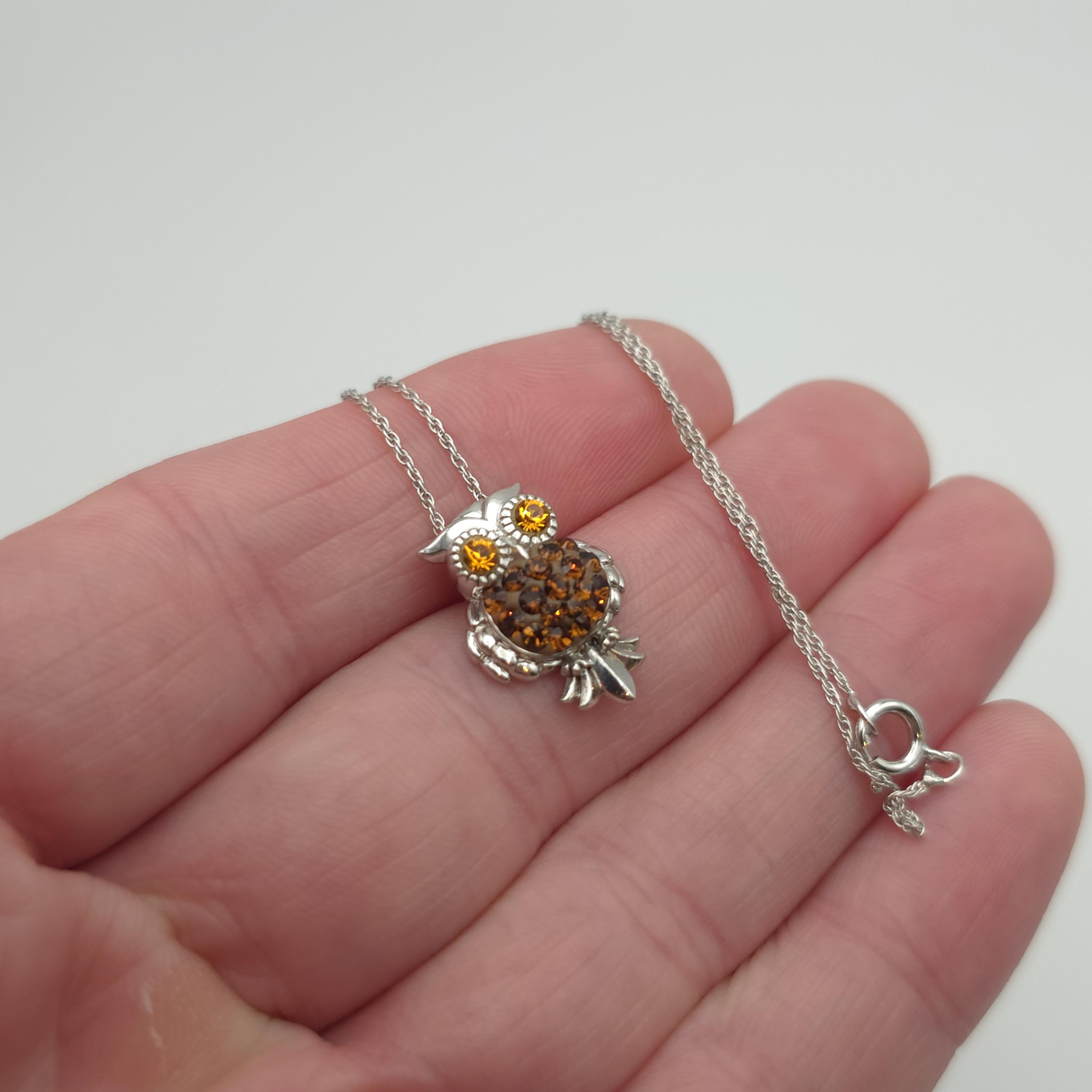 18 Inch Sterling Silver Crystal Owl Cute Necklace A594 - Etsy