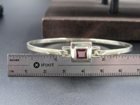 8" Sterling Silver Square Red Garnet Gem Bracelet… - image 5