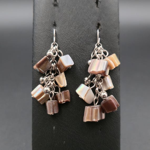 Silver Plated Over Copper Dark Shell Cluster Earr… - image 1