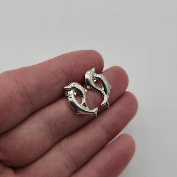 Sterling Silver Double Dolphin Stud Earrings A2478 - image 2