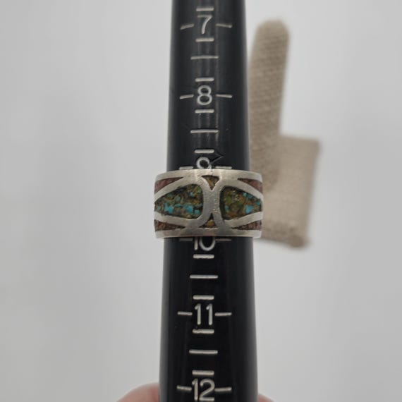 Size 9.5 Sterling Silver Worn Native Turquoise Co… - image 7