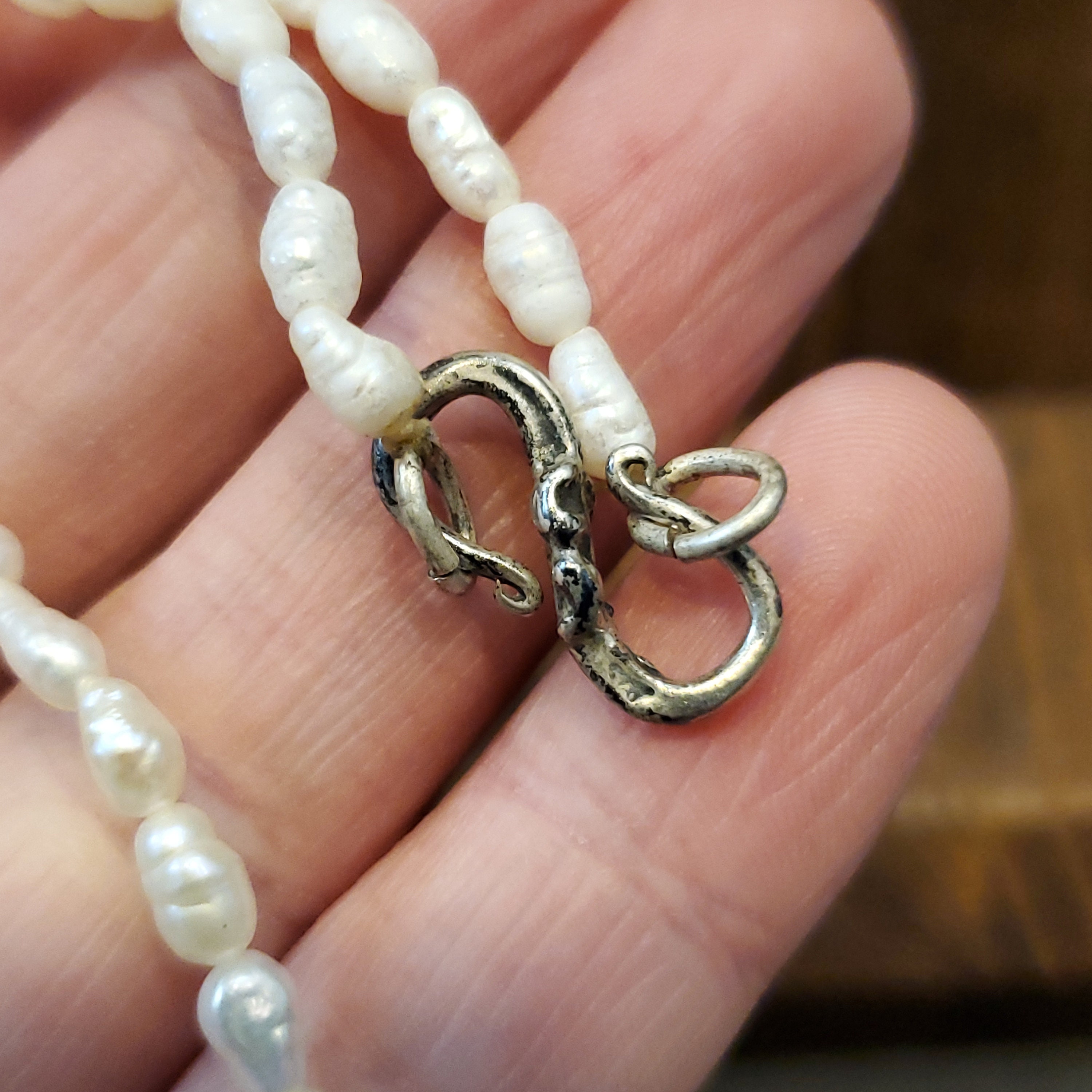 30 Inch 925 Sterling Silver White Rice Pearls Rustic