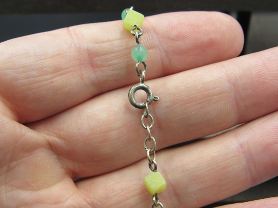 9.5" Sterling Silver Rustic Green Yellow Stone Lo… - image 3