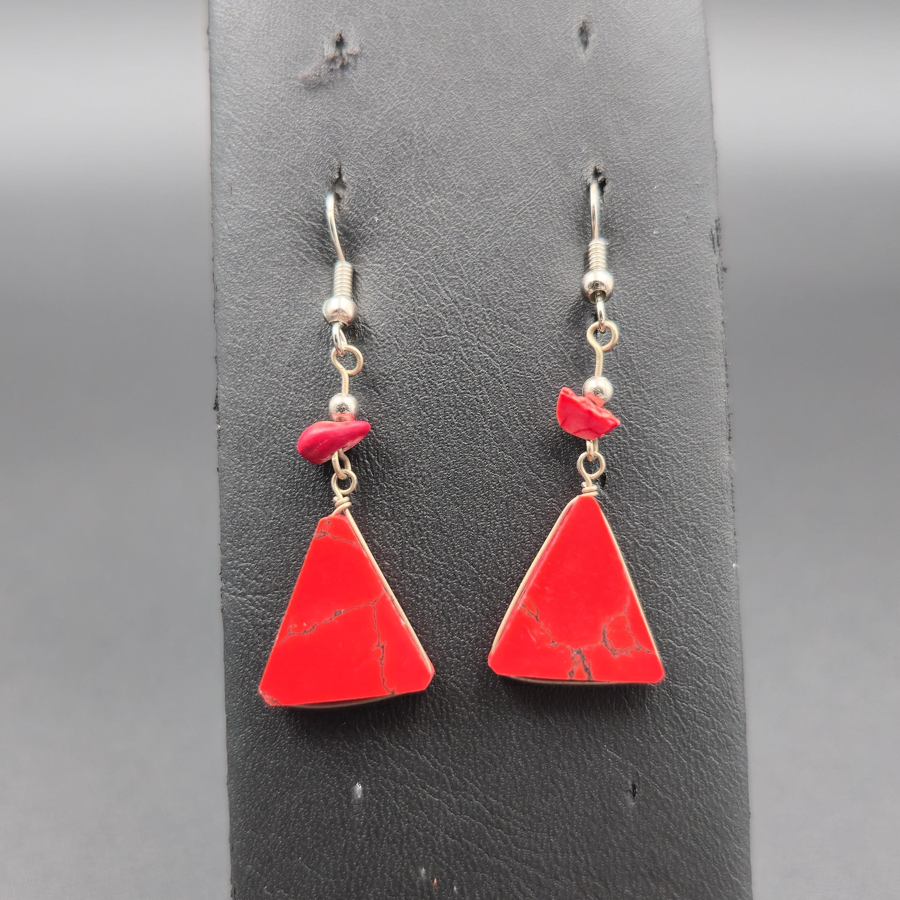 Silver Plated Red Howlite Stone Wire Dangle Earrings A6300 - Etsy