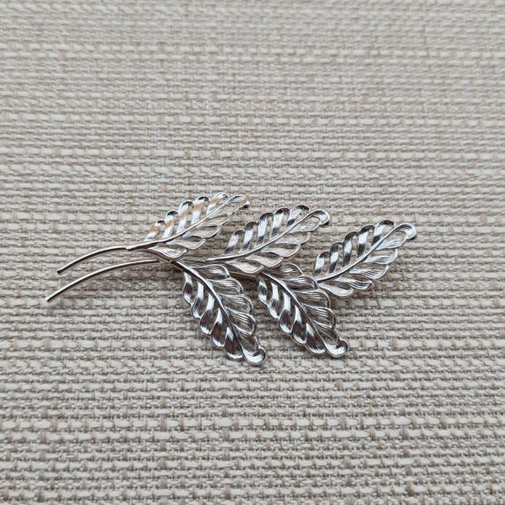 Sterling Silver Large Five Leaf Double Branch Pin… - image 1