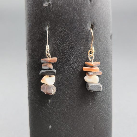 Silver Plated Stacked Handmade Shell Earrings A64… - image 1