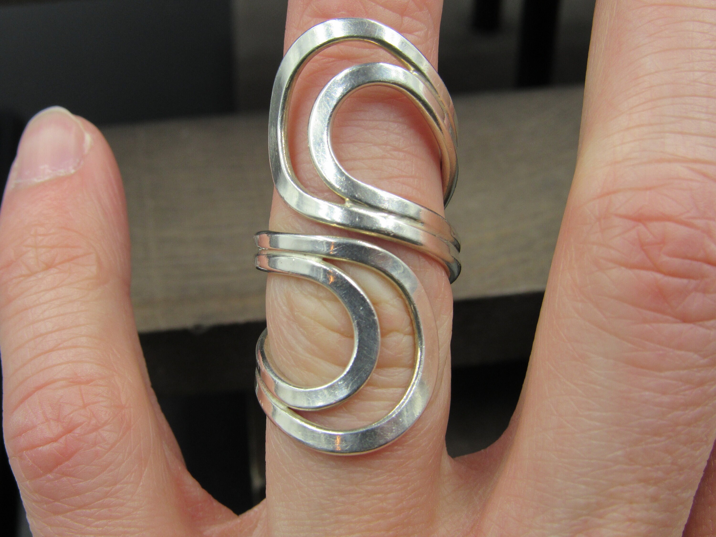 Womens Elegant Silver Tone Swirl Ring Band Size 6-10 Double Layer Finger ring Double Swirl Adjustable Silver Ring – Kitty Stoykovich Designs main image 3