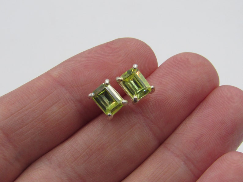 Sterling Silver Rectangle Green CZ Diamond Earrings Vintage Wedding Engagement Anniversary Beautiful Everyday Minimalist Cute Cool