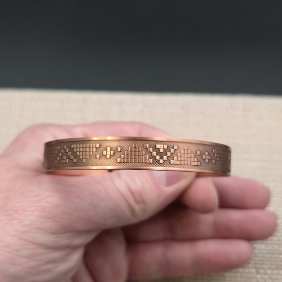7 Inch Solid Copper Geometric Etching Cuff Bracel… - image 3