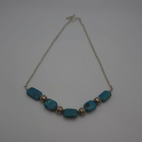 18 Inch Sterling Silver Solid Turquoise Stones Ne… - image 2