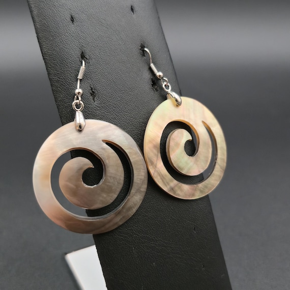 Silver Plated Large Swirl Wave Pattern Shell Earr… - image 2