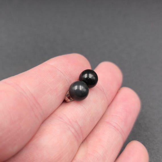 Silver Over Copper Black Stone Stud Earrings A6106 - image 2