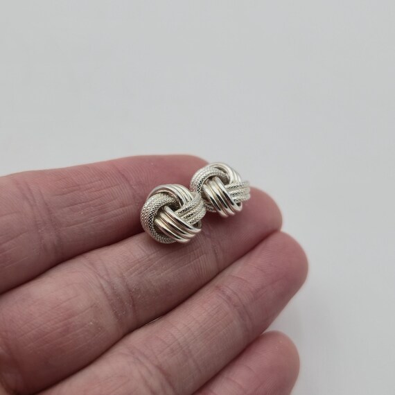 Sterling Silver Solid Textured Knot Stud Earrings… - image 2