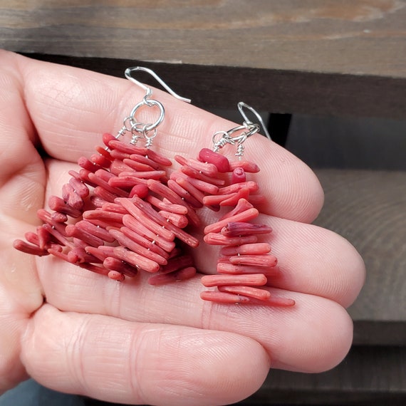 Sterling Silver Triple Red Shell Dangle Earrings - image 3