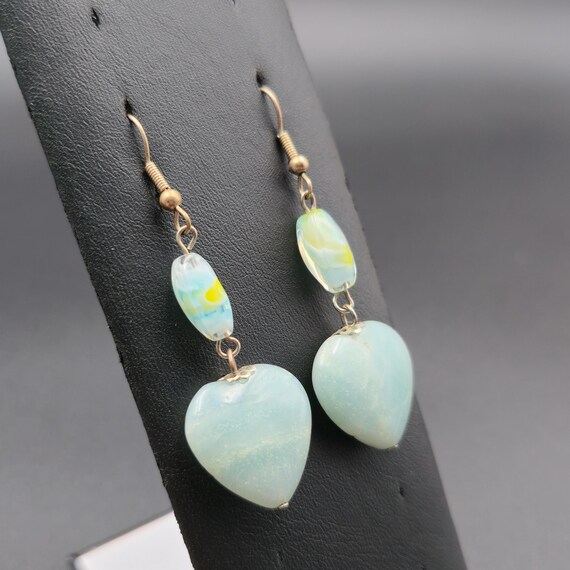 Silver Plated Amazonite Heart Stone Dangle Earrin… - image 2