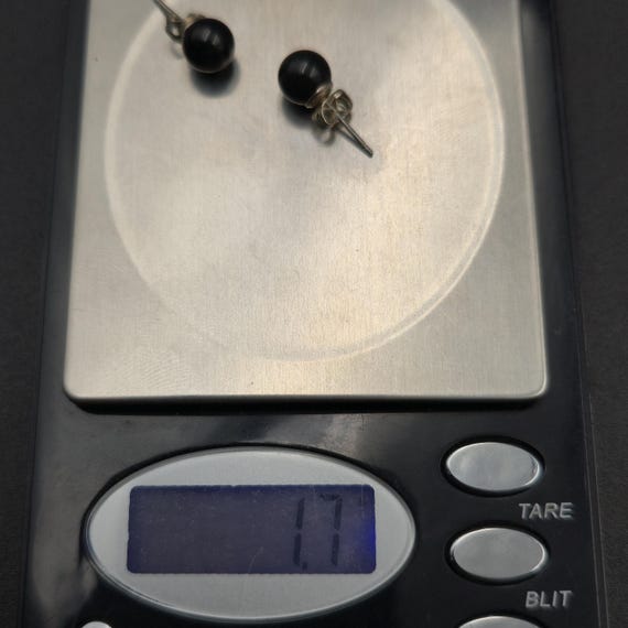 Silver Over Copper Black Stone Stud Earrings A6106 - image 5