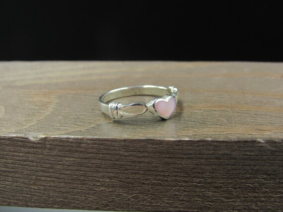 Size 4 Sterling Silver Petite Love Heart Pink She… - image 2