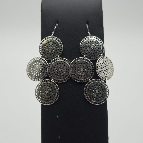Sterling Silver Large Pattern Crystal Earrings A4… - image 1