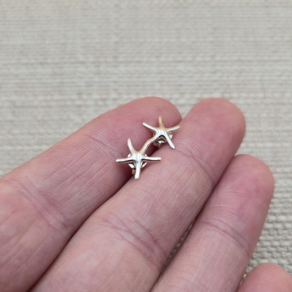 Sterling Silver Small Starfish Stud Earrings A5299 - image 2