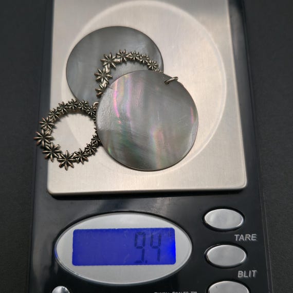 Silver Plated Large Circle Shell Unique Accent Ea… - image 5