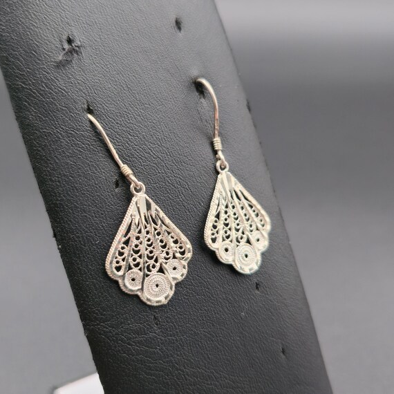 Sterling Silver Diamond Cut Pattern Unique Dangle… - image 2