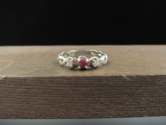 Size 7 Sterling Silver Rustic Rough Ruby And CZ G… - image 1
