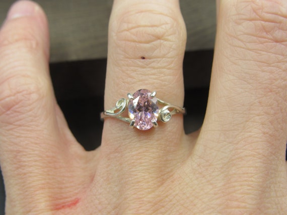 Size 6.5 Sterling Silver Bright Pink CZ With Swir… - image 3