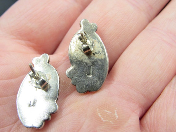 Sterling Silver Rustic Floral Unknown Stone Earri… - image 4