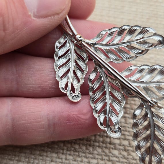 Sterling Silver Large Five Leaf Double Branch Pin… - image 4